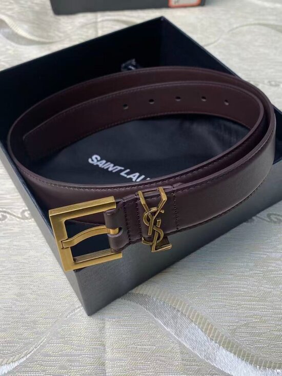 Saint Laurent Brown Logo Belt 85CM / 34in